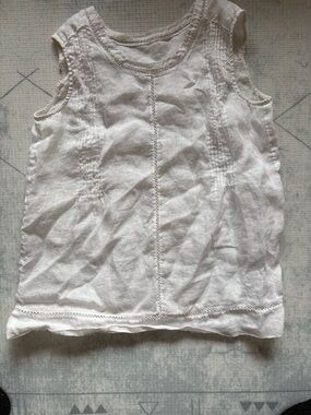 VINCE White Ramie Embroidered Sleeveless Top